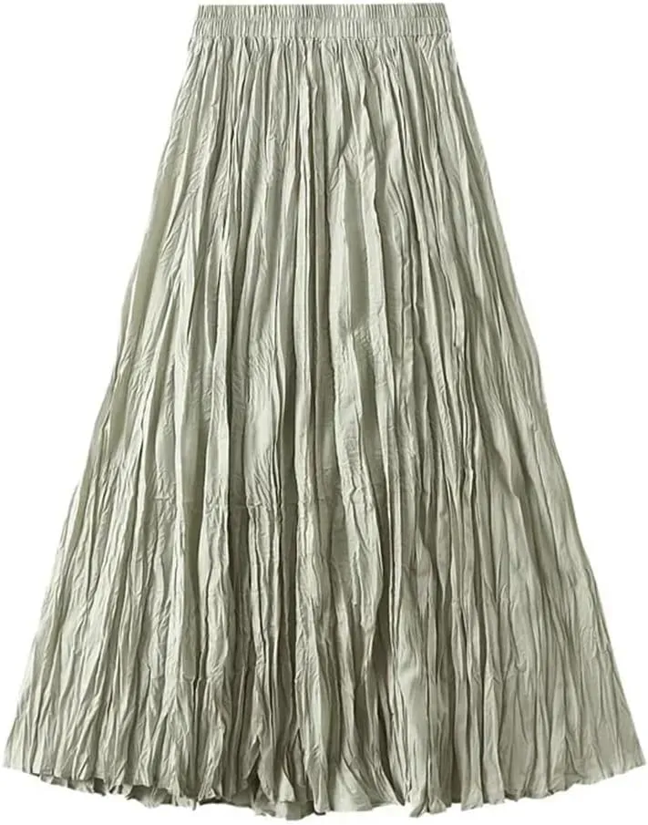 Women's Light Irregular Pleated A-Line Skirt Spring High Waist Solid Color Loose Skirts