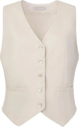 Women's Linen Vest Sleeveless Button Down V Neck Formal Business Waistcoat