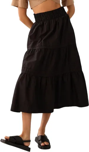 Womens Long Maxi Skirts Casual Boho Smocked High Waisted Flowy Tiered Ruffle A Line Floral Midi Dress with Pockets