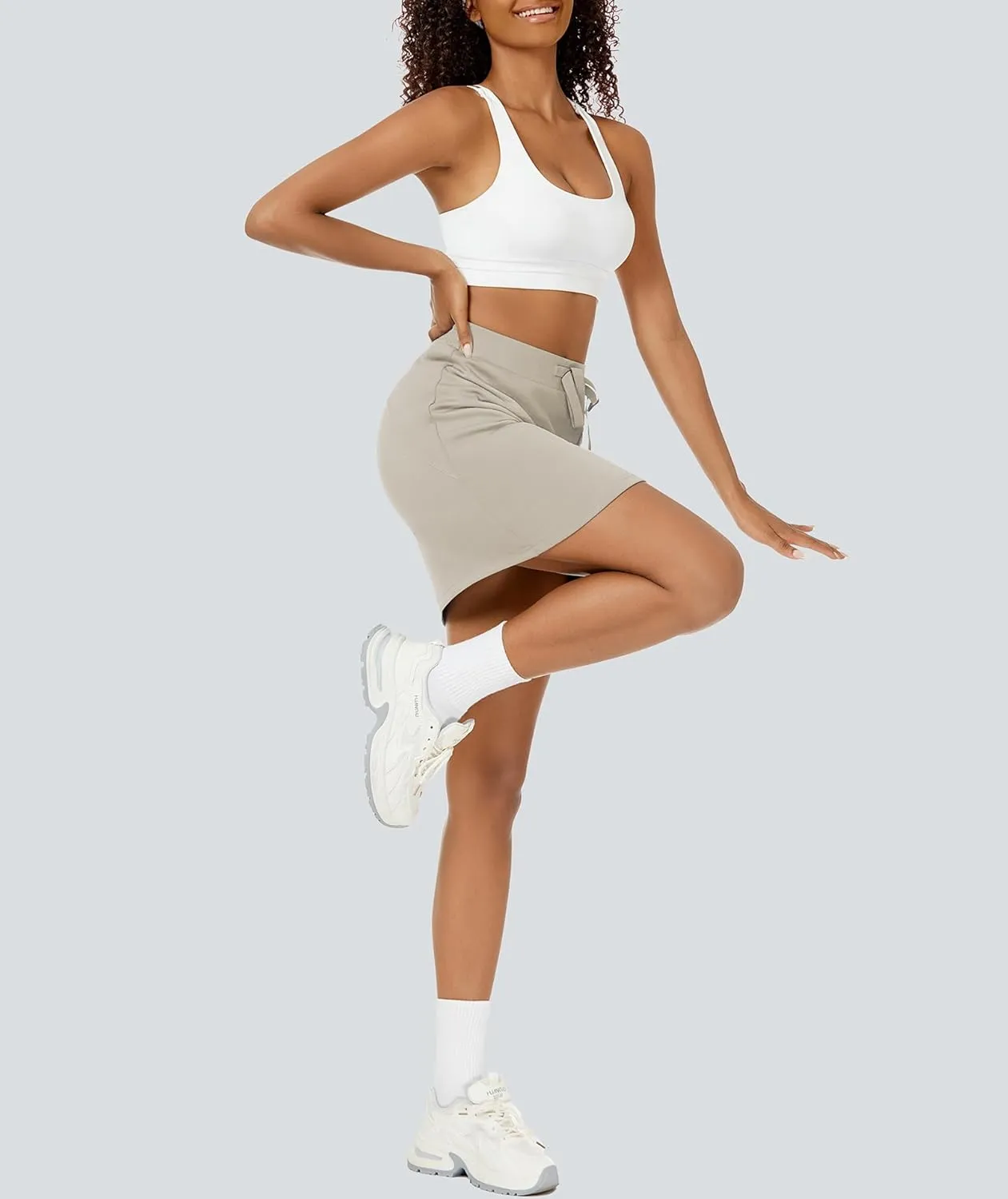 Women's Mini Skort Casual Drawstring High Waisted Short Sweat Skirt with Pockets