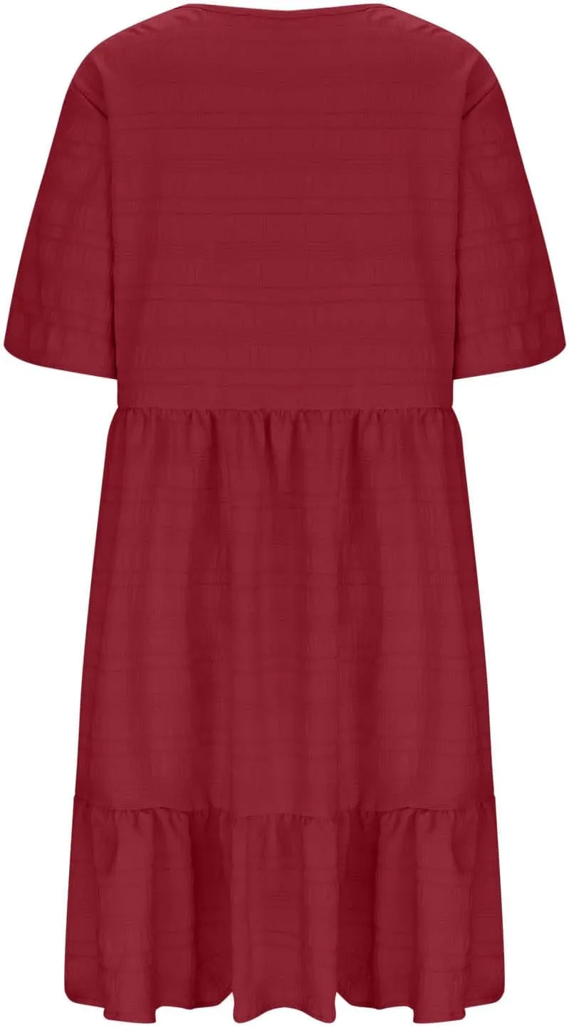 Womens Plus Size Mini Dress Pleated Patchwork Dresses Short Sleeve Crewneck Sundress Beach Wedding Guest Clothes 2025