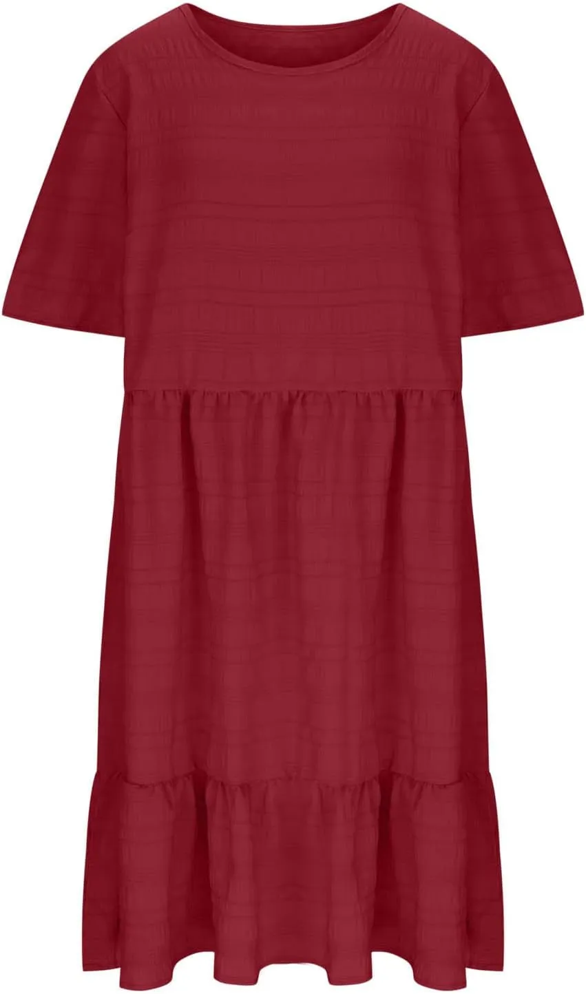 Womens Plus Size Mini Dress Pleated Patchwork Dresses Short Sleeve Crewneck Sundress Beach Wedding Guest Clothes 2025
