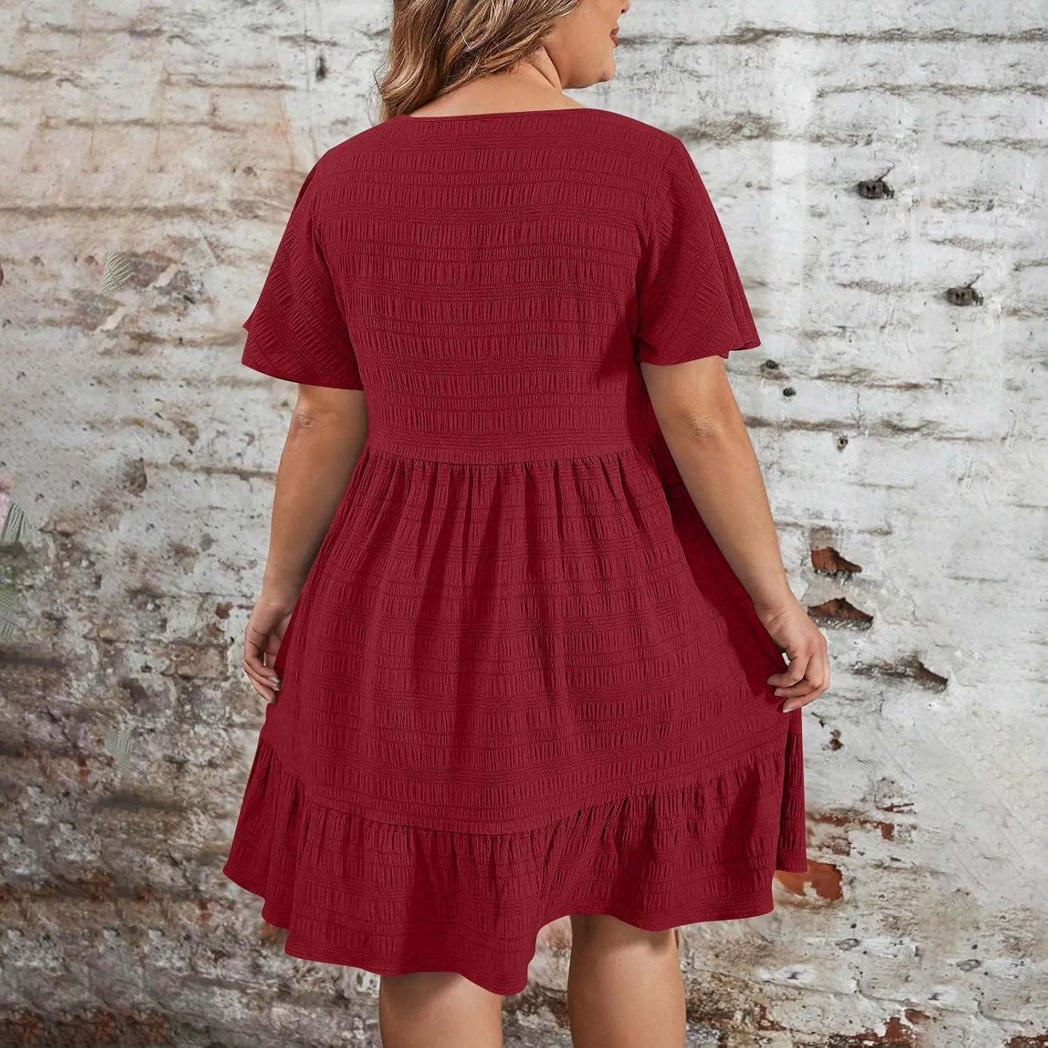 Womens Plus Size Mini Dress Pleated Patchwork Dresses Short Sleeve Crewneck Sundress Beach Wedding Guest Clothes 2025