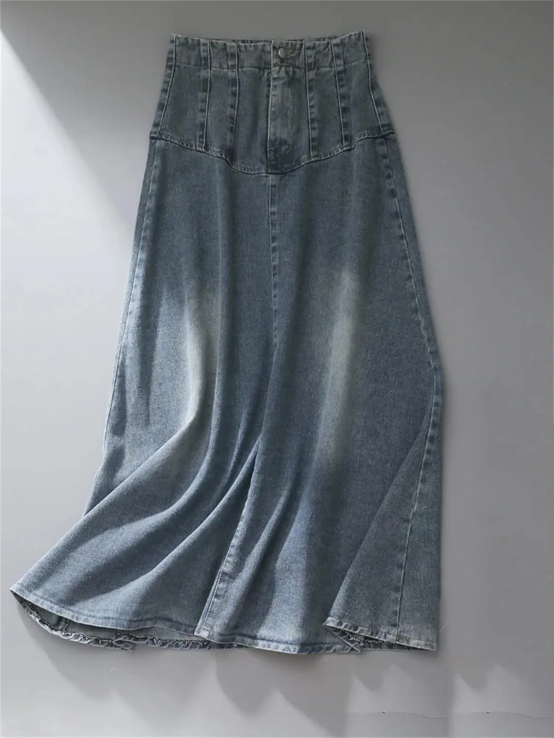 Women's Retro High Waisted Denim Skirt Slim Fit A-Line Swing Skirts Lady Casual Office Work Jeans Skirts