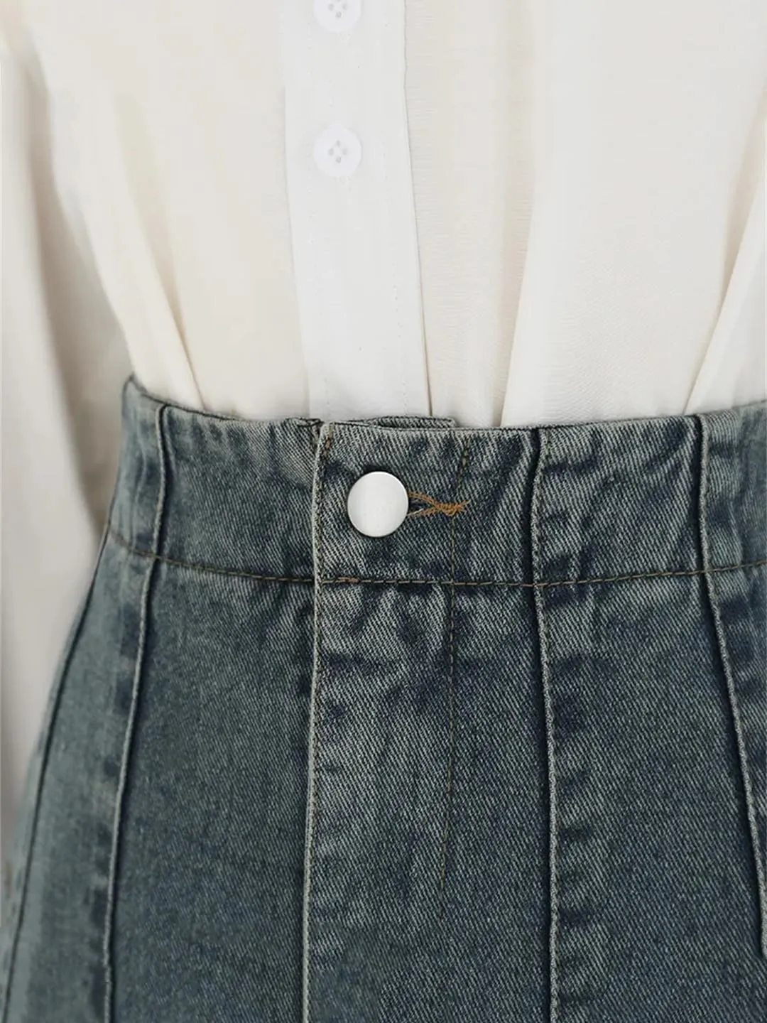 Women's Retro High Waisted Denim Skirt Slim Fit A-Line Swing Skirts Lady Casual Office Work Jeans Skirts