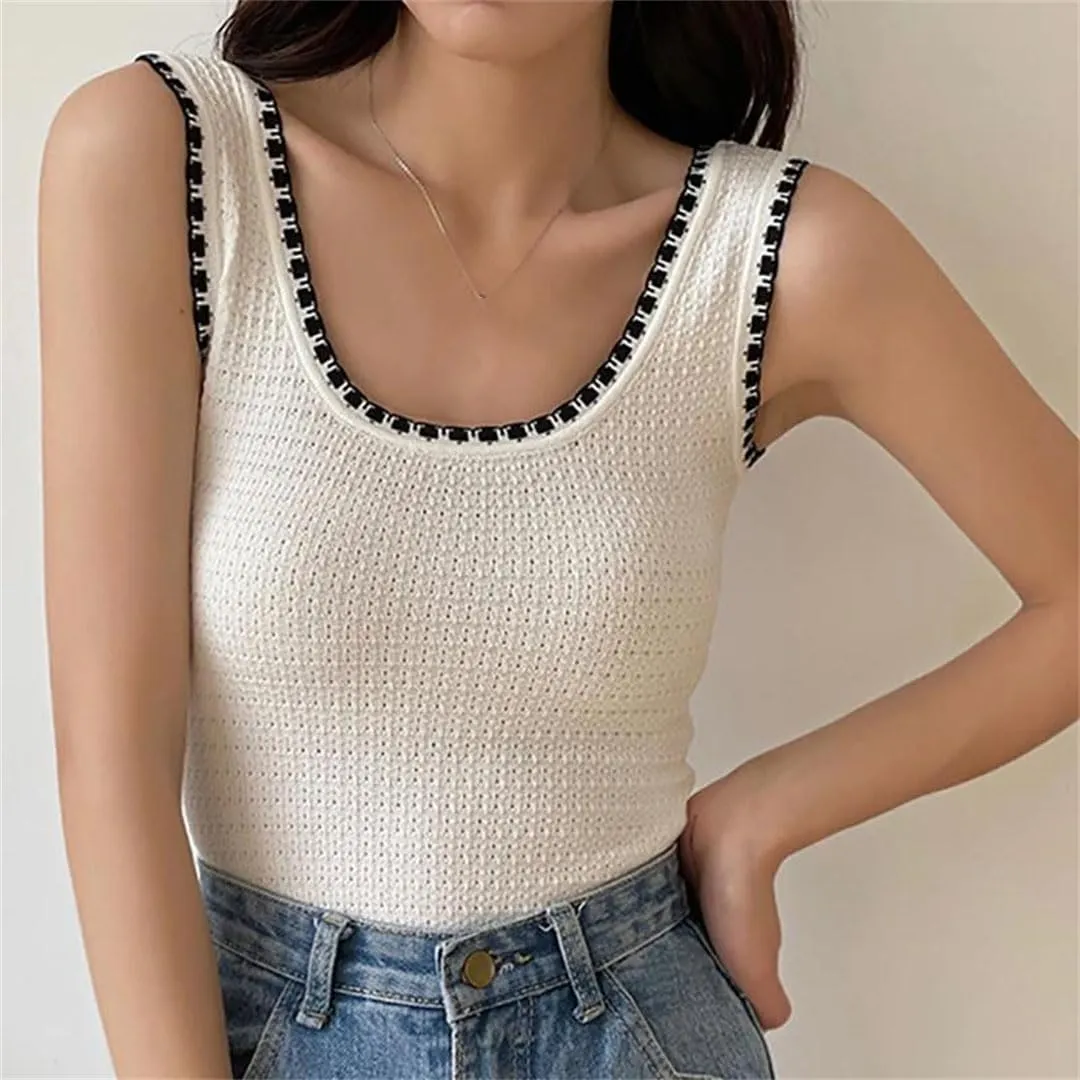Women's Round Neck Sleeveless Vest Backless Short Top Casual Pullover Workplace Camisole