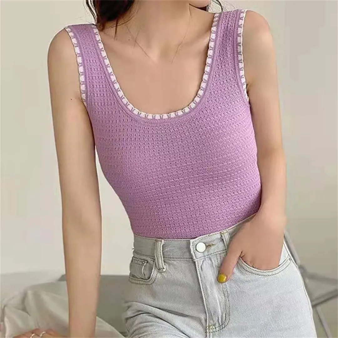 Women's Round Neck Sleeveless Vest Backless Short Top Casual Pullover Workplace Camisole