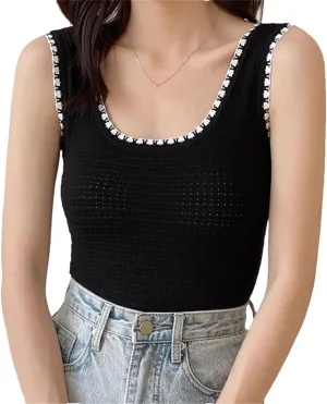 Women's Round Neck Sleeveless Vest Backless Short Top Casual Pullover Workplace Camisole