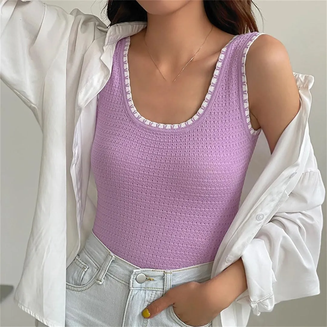 Women's Round Neck Sleeveless Vest Backless Short Top Casual Pullover Workplace Camisole