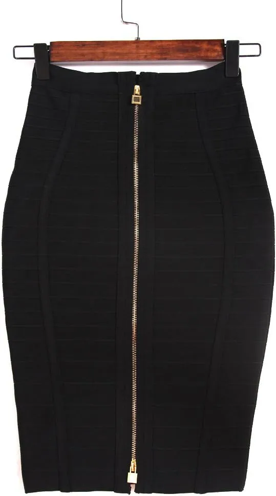 Women's Sexy Rayon Bandage Bodycon Party Midi Pencil Skirt with Zipper