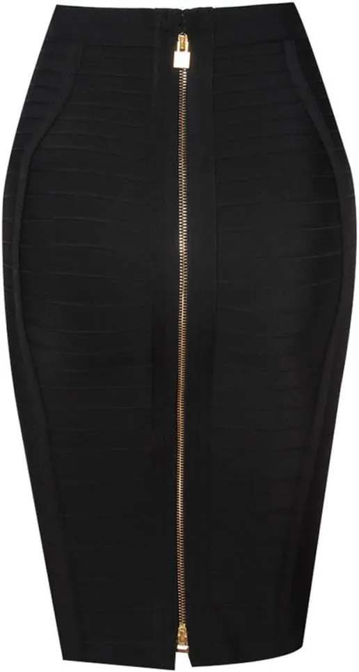 Women's Sexy Rayon Bandage Bodycon Party Midi Pencil Skirt with Zipper