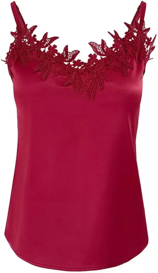 Women's Silk Satin Camisole 2025 Spring Summer Backless Tank Top Lace Flowers Sleeveless Shirt