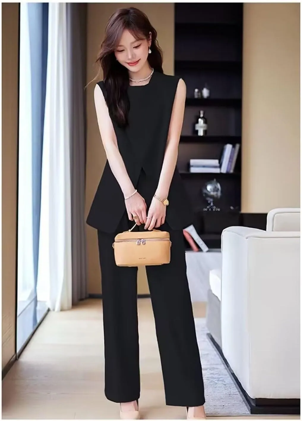 Womens Sleeveless Suit Vest and Wide Leg Pants Business Summer Casual Top Blazer Jacket Suit Sets for Women 2 Piece Outfits