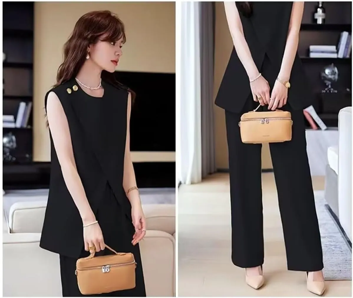 Womens Sleeveless Suit Vest and Wide Leg Pants Business Summer Casual Top Blazer Jacket Suit Sets for Women 2 Piece Outfits