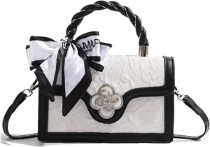 Womens Small Satchel Bag Shoulder Crossbody Bags PU Leather Fashion Purse Gifts Top-handle Handbag with Ribbon
