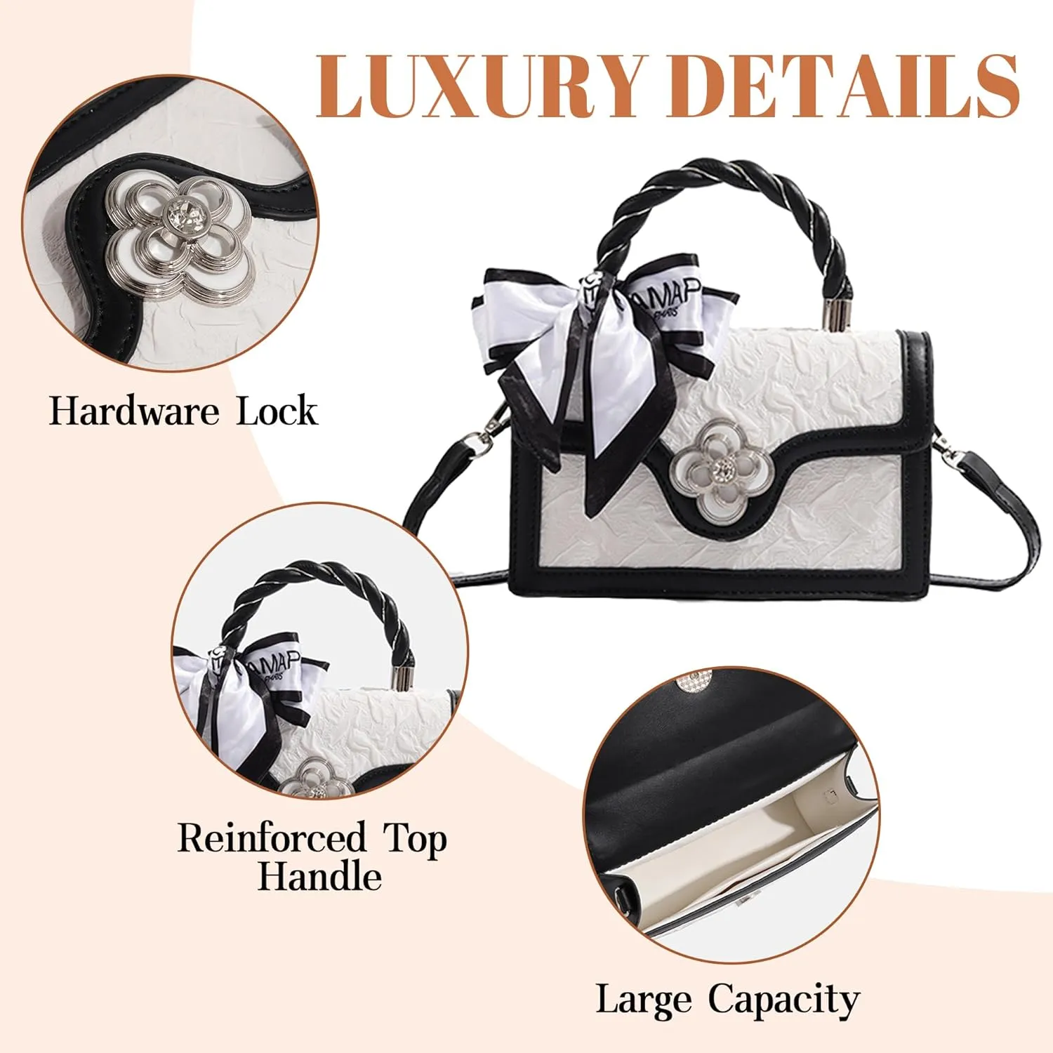 Womens Small Satchel Bag Shoulder Crossbody Bags PU Leather Fashion Purse Gifts Top-handle Handbag with Ribbon