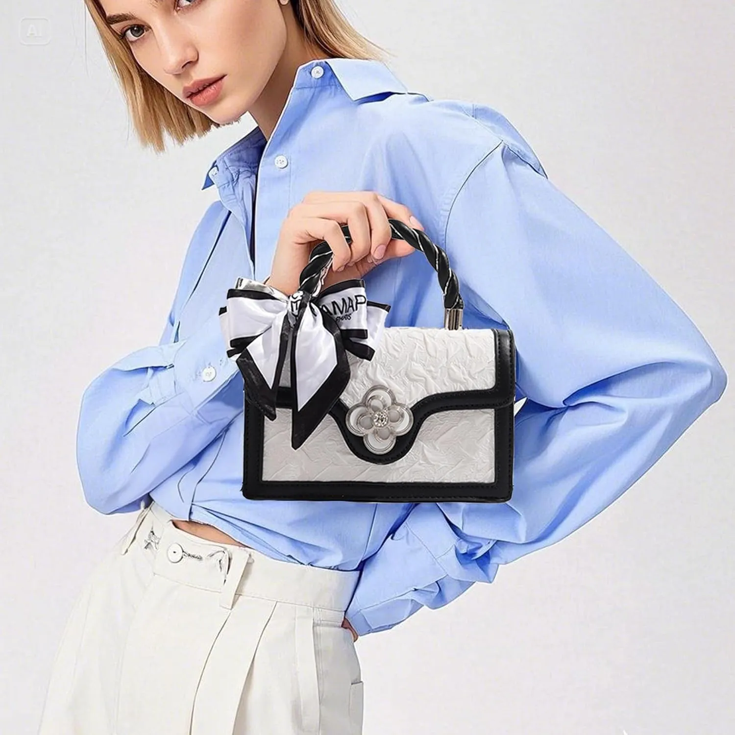 Womens Small Satchel Bag Shoulder Crossbody Bags PU Leather Fashion Purse Gifts Top-handle Handbag with Ribbon