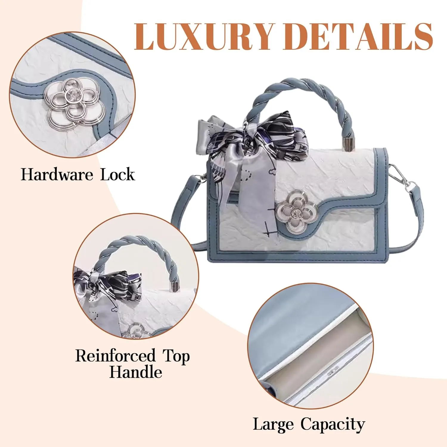 Womens Small Satchel Bag Shoulder Crossbody Bags PU Leather Fashion Purse Gifts Top-handle Handbag with Ribbon