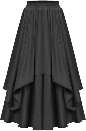 Womens Steampunk Renaissance Skirts Plus Size Elastic High Waisted Layered Long Maxi Skirt Stretch Party Dress