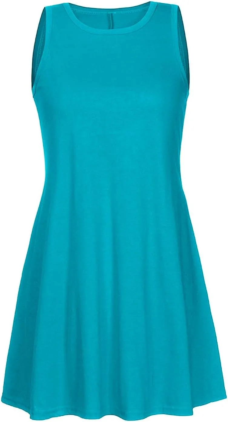 Womens Summer Dresses 2024 Casual Solid Color Sleeveless Sun Dresses Ladies Loose Fit Crewneck Swing Dress