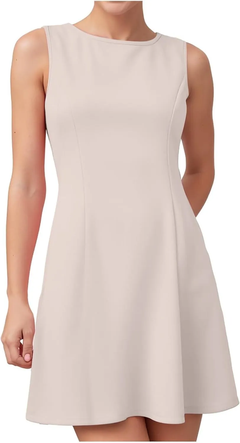 Womens Summer Sleeveless Boat Neck Mini Dress Slim Fitted Party Club Little Short Dresses Cute Sexy Bodycon Dress