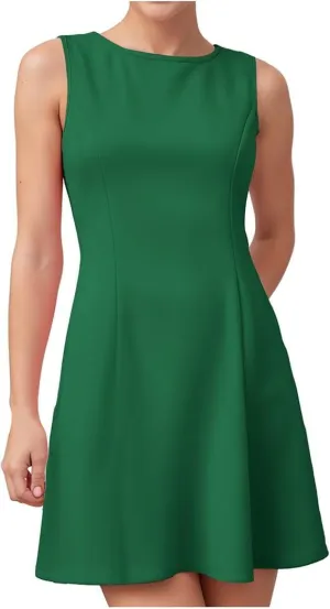 Womens Summer Sleeveless Boat Neck Mini Dress Slim Fitted Party Club Little Short Dresses Cute Sexy Bodycon Dress