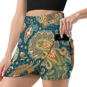 Women's Tennis Skirt 70s Paisley Print Athletic Golf Skorts for Woman with Pockets Summer Mini Skirts Workout Outfits