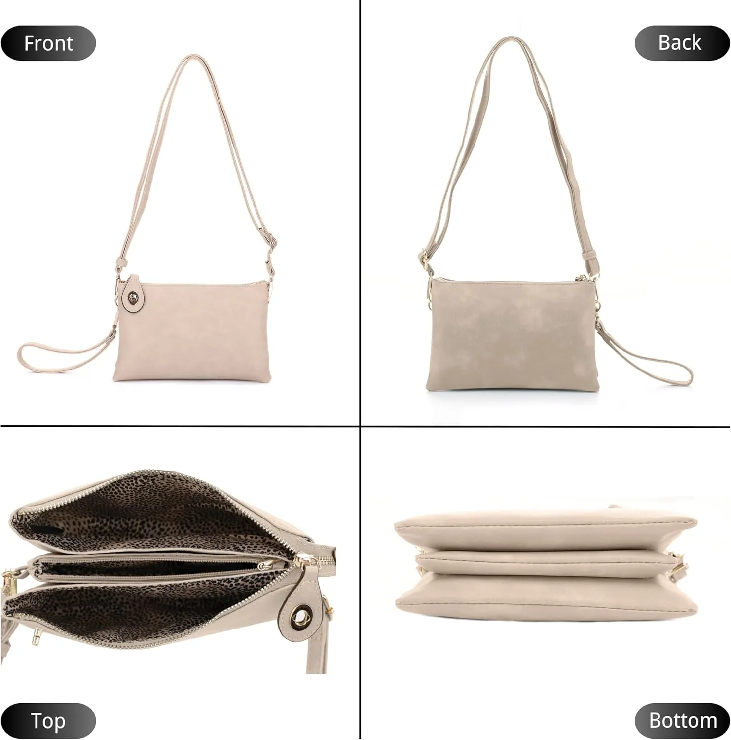 Women's Turn Lock Closure Wristlet Clutch and Crossbody, Multiple Compartment