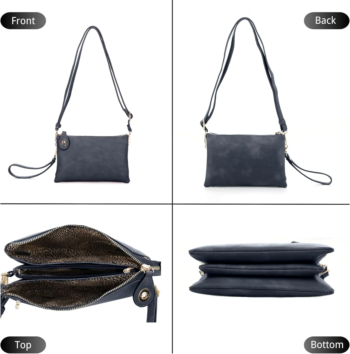 Women's Turn Lock Closure Wristlet Clutch and Crossbody, Multiple Compartment