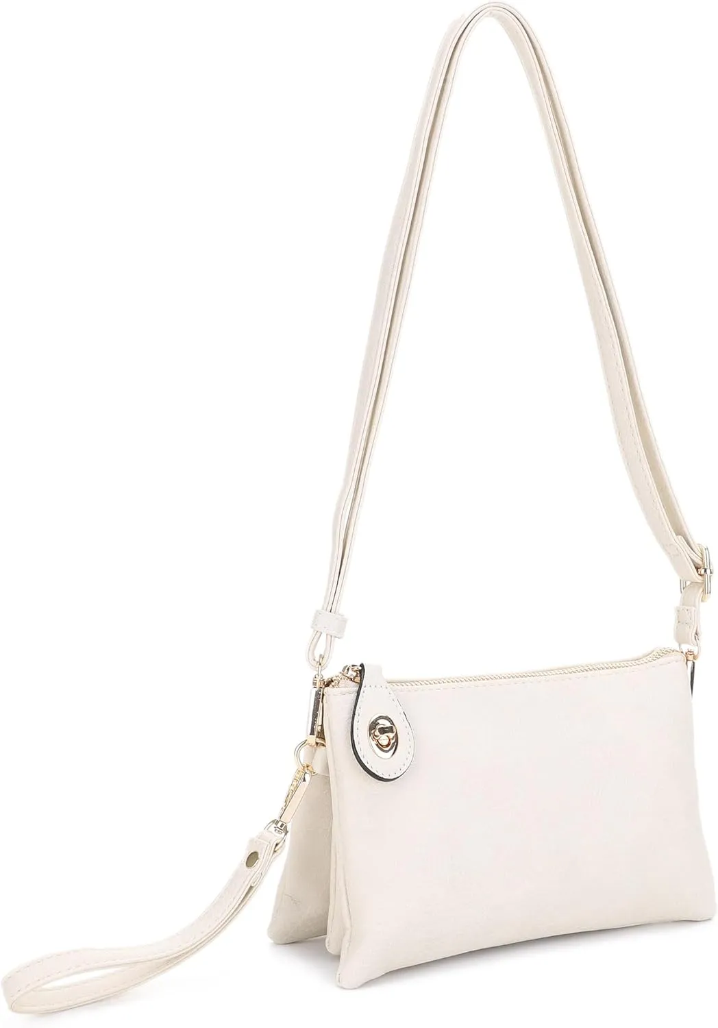 Women's Turn Lock Closure Wristlet Clutch and Crossbody, Multiple Compartment