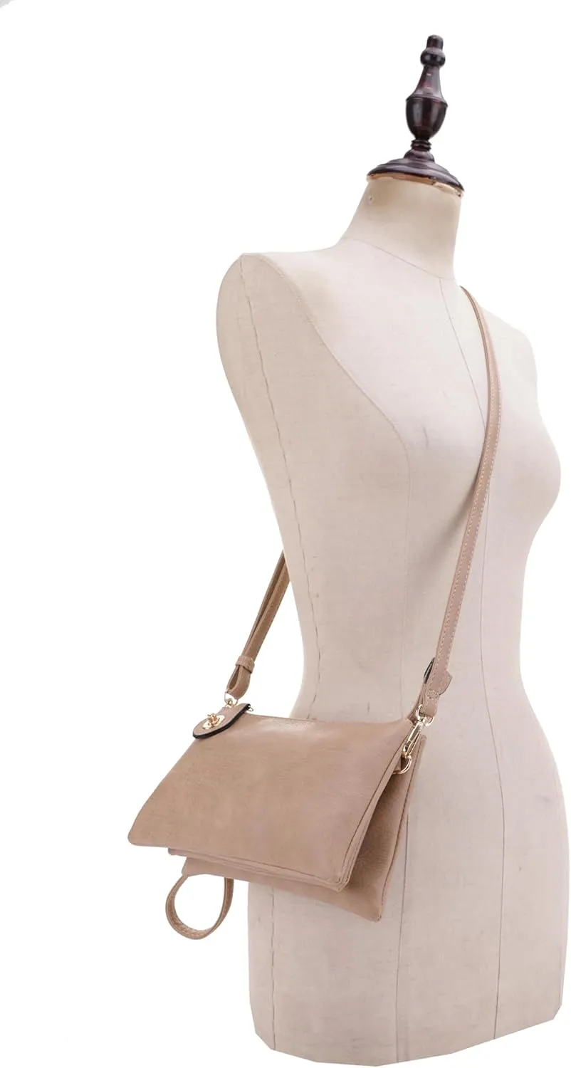 Women's Turn Lock Closure Wristlet Clutch and Crossbody, Multiple Compartment