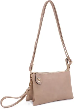 Women's Turn Lock Closure Wristlet Clutch and Crossbody, Multiple Compartment
