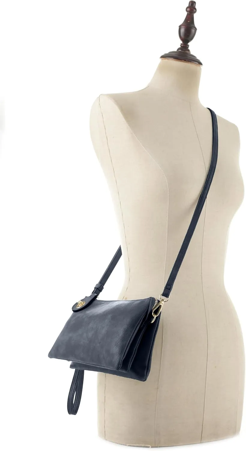 Women's Turn Lock Closure Wristlet Clutch and Crossbody, Multiple Compartment