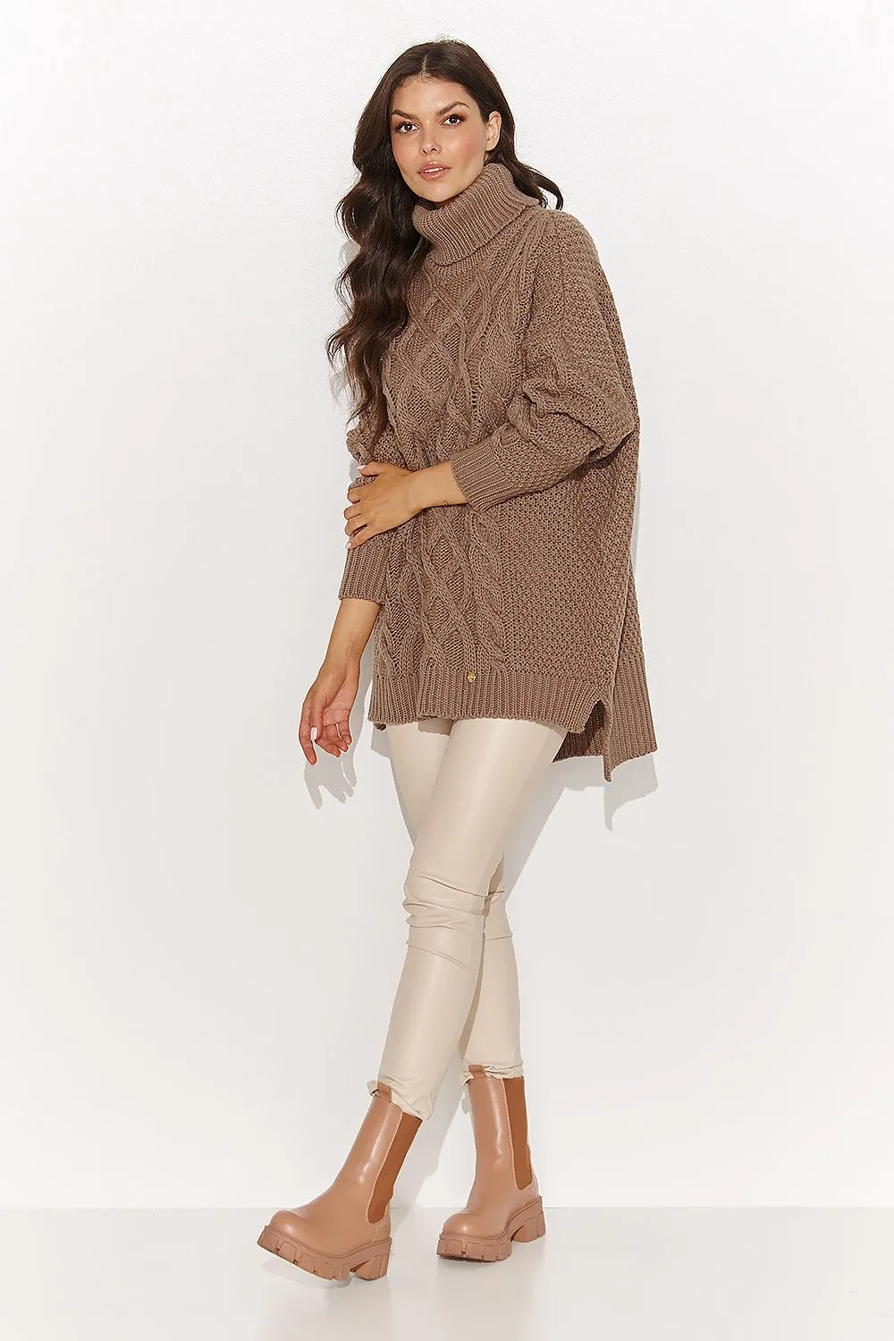 Women's Turtleneck Sweater Pullover WIht Side Slit