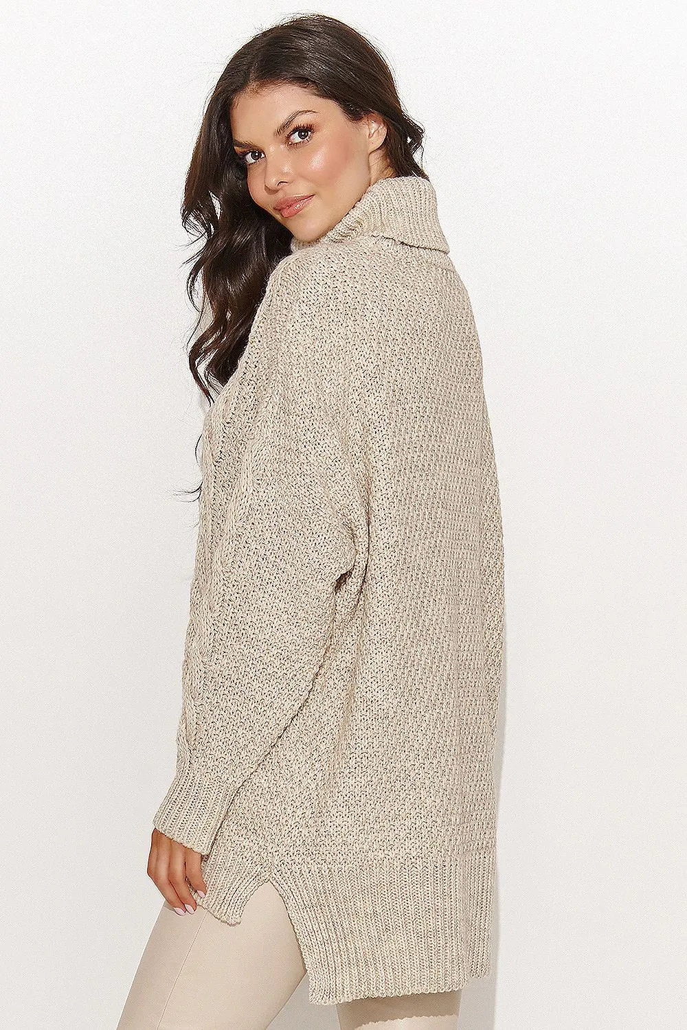 Women's Turtleneck Sweater Pullover WIht Side Slit
