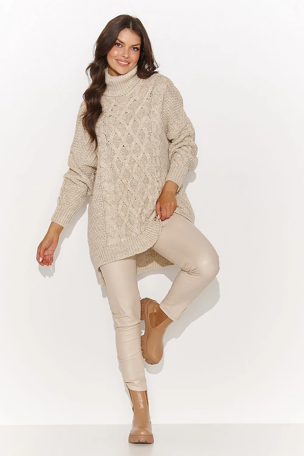 Women's Turtleneck Sweater Pullover WIht Side Slit