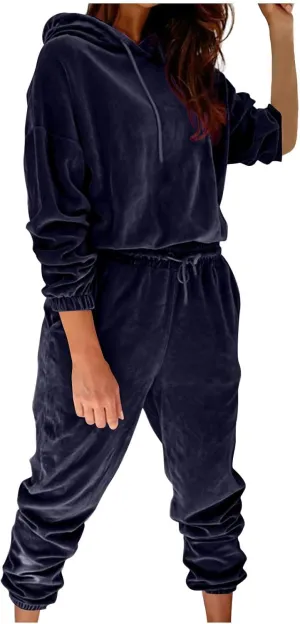Womens Velvet Tracksuit Set Long Sleeve Hoodie Jumpers Jogger Pants 2 Piece Solid Sweatshirt and Sweatpants Sweatsuits