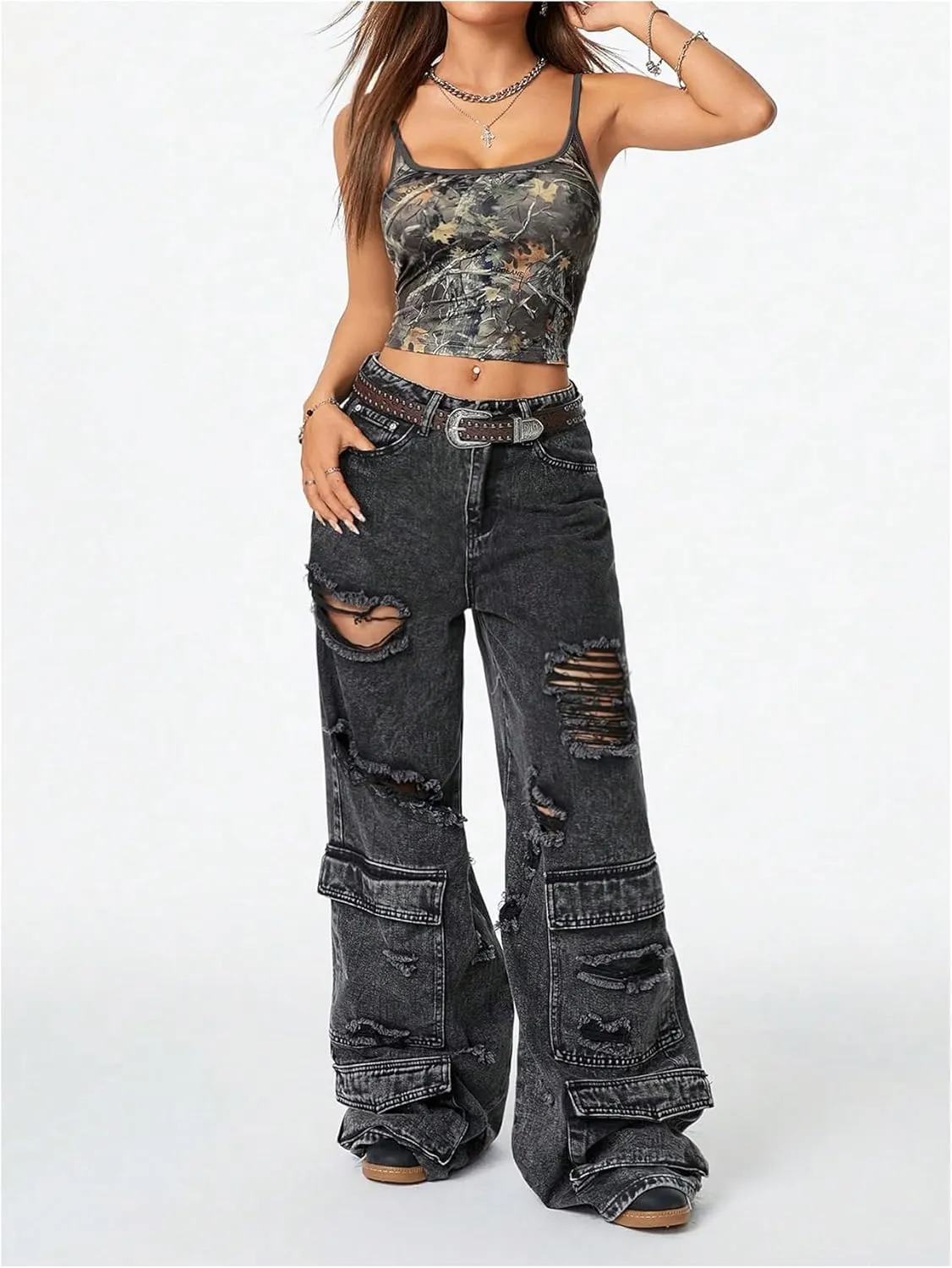 Women's Y2k Vintage Camo Print Camisole Spaghetti Strap Scoop Neck Cropped Cami Tank