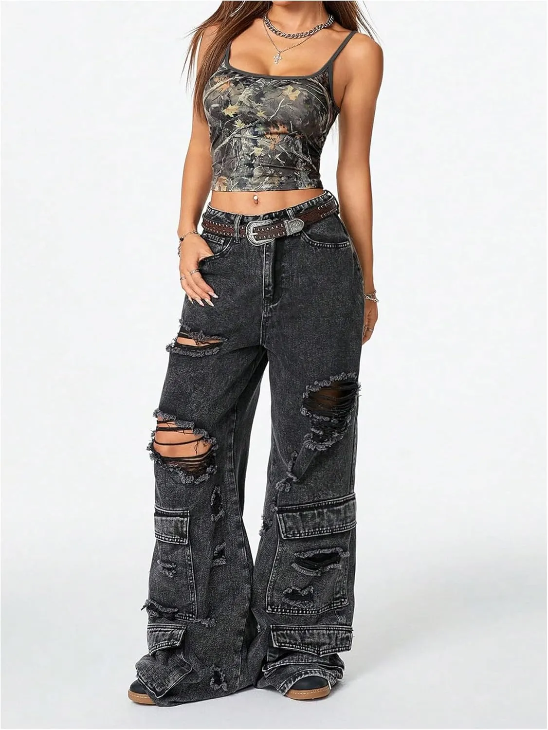 Women's Y2k Vintage Camo Print Camisole Spaghetti Strap Scoop Neck Cropped Cami Tank