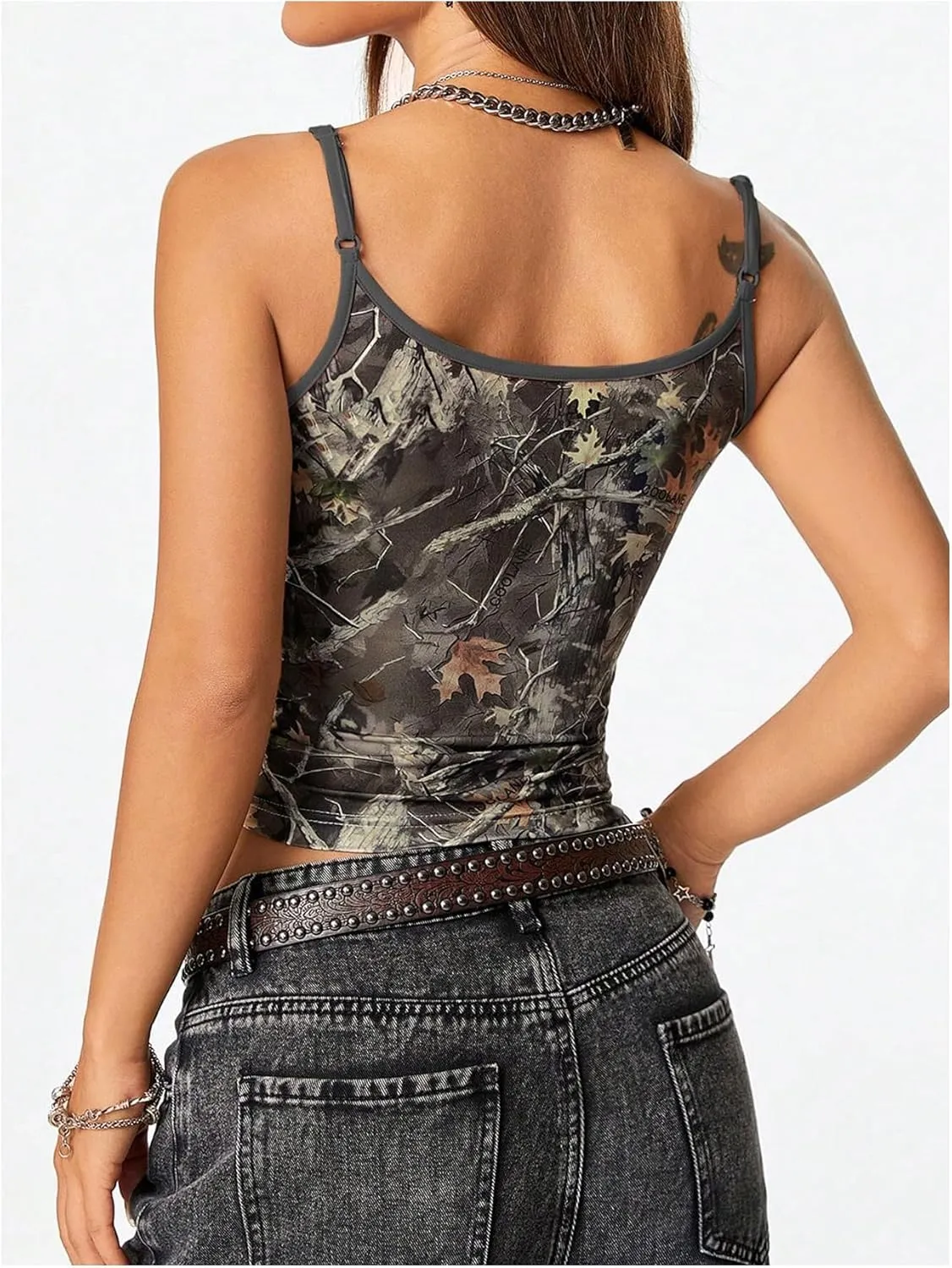Women's Y2k Vintage Camo Print Camisole Spaghetti Strap Scoop Neck Cropped Cami Tank