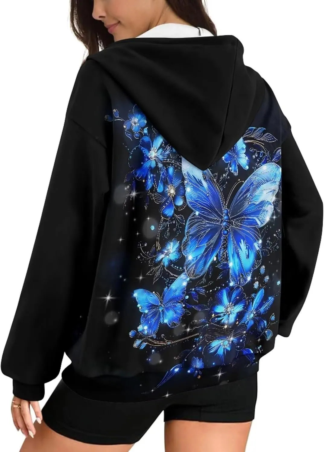 Womens Zip Up Hoodies Oversized Long Sleeve Sweatshirt Lightweight Fashion Y2K Hoodie Jacket with Pockets Size S-2XL