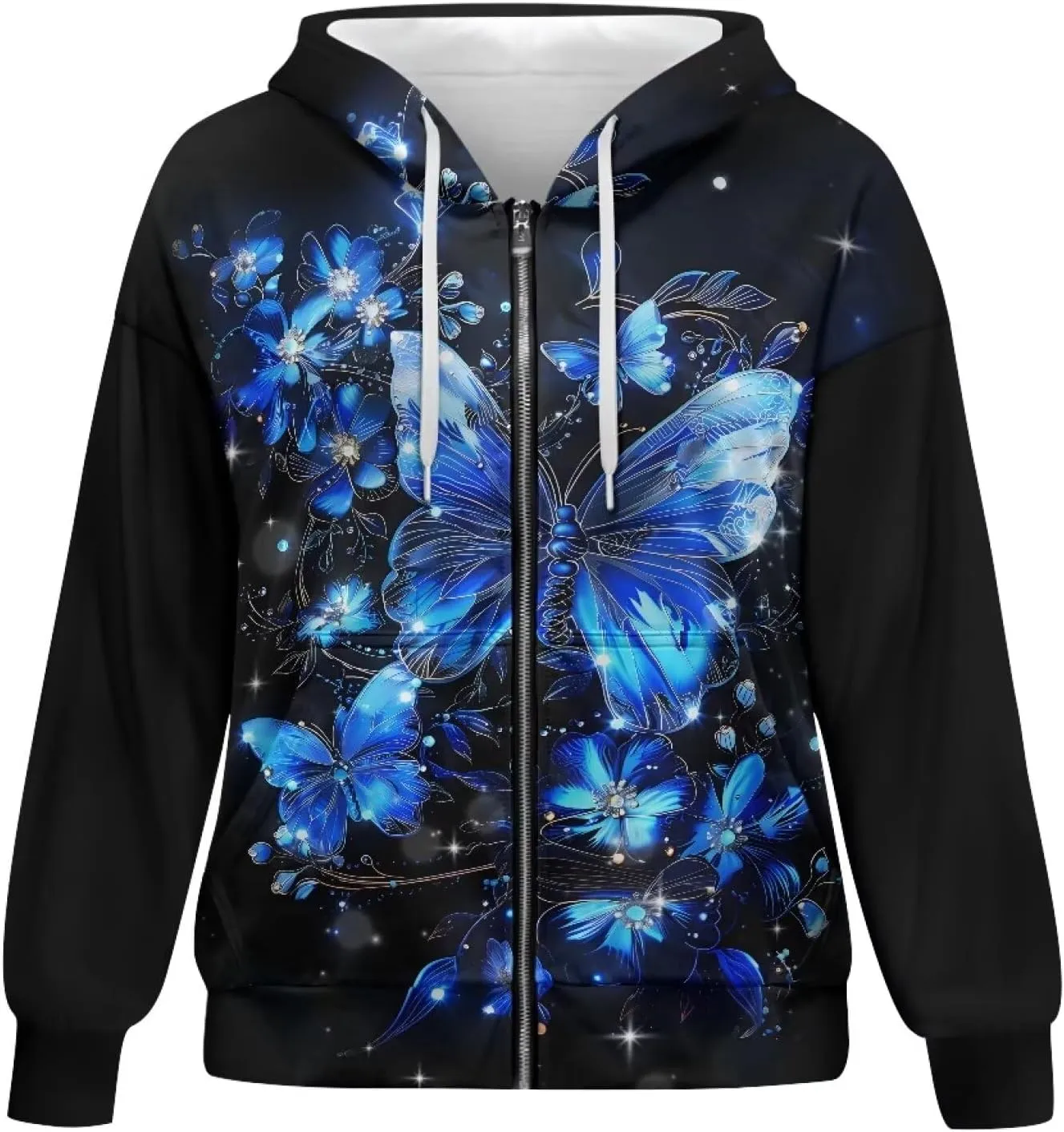 Womens Zip Up Hoodies Oversized Long Sleeve Sweatshirt Lightweight Fashion Y2K Hoodie Jacket with Pockets Size S-2XL