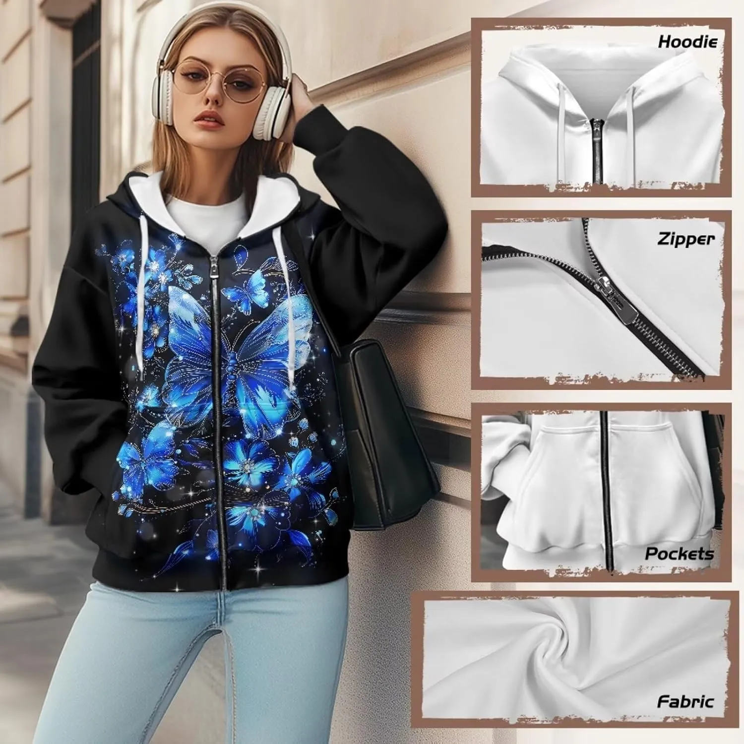 Womens Zip Up Hoodies Oversized Long Sleeve Sweatshirt Lightweight Fashion Y2K Hoodie Jacket with Pockets Size S-2XL