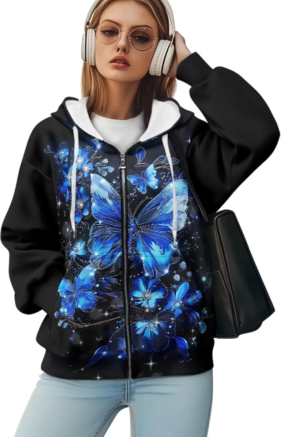 Womens Zip Up Hoodies Oversized Long Sleeve Sweatshirt Lightweight Fashion Y2K Hoodie Jacket with Pockets Size S-2XL