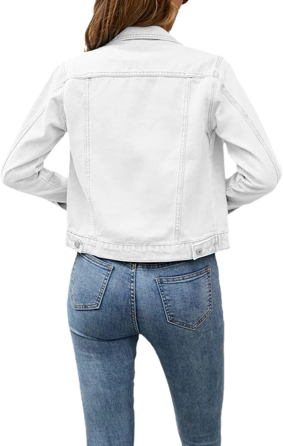 XBTCLXEBCO Women's Cropped Denim Jacket Long Sleeve Lapel Button Down Jean Coat Classic Trucker Jacket Distressed Shacket