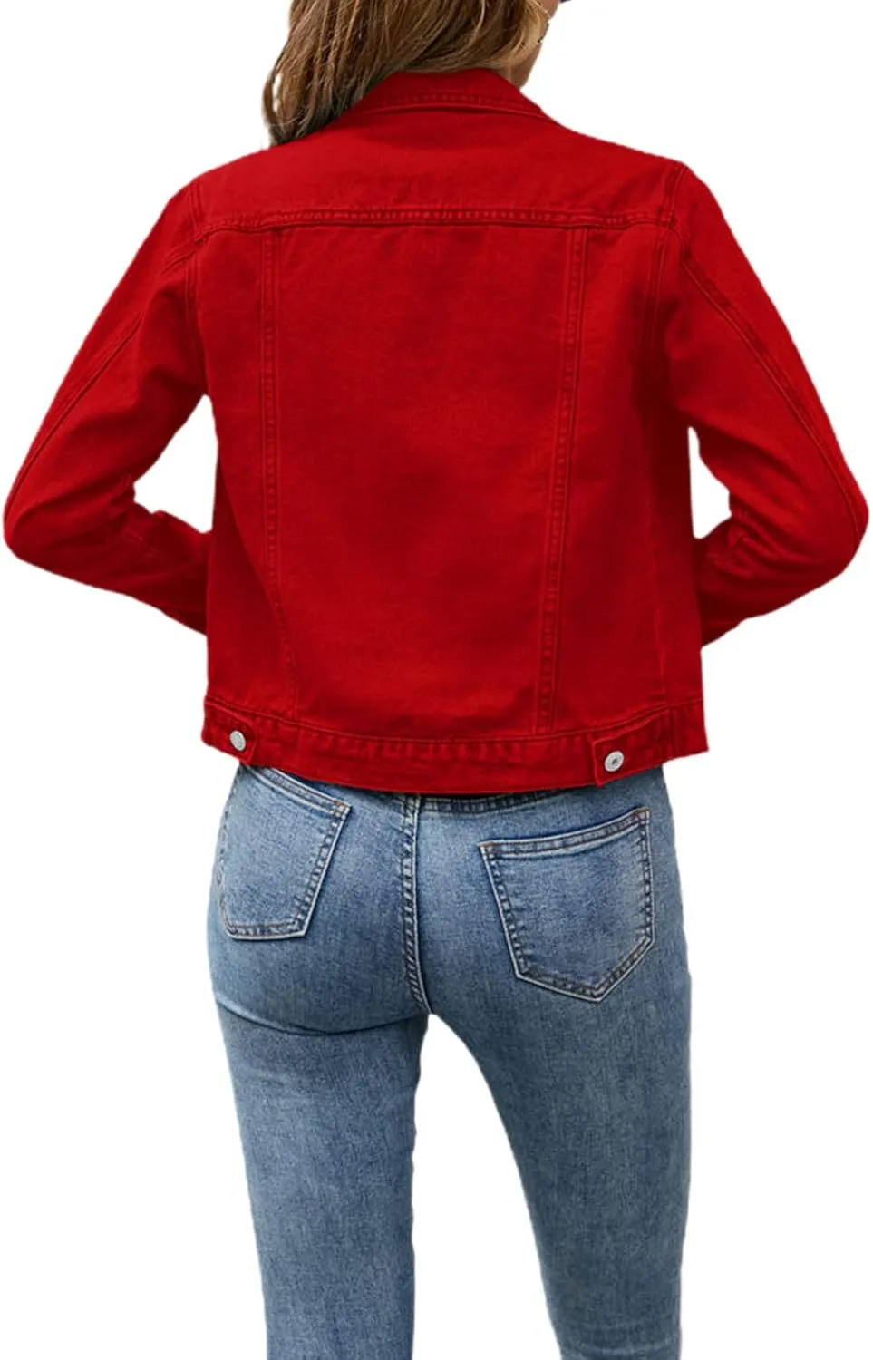 XBTCLXEBCO Women's Cropped Denim Jacket Long Sleeve Lapel Button Down Jean Coat Classic Trucker Jacket Distressed Shacket