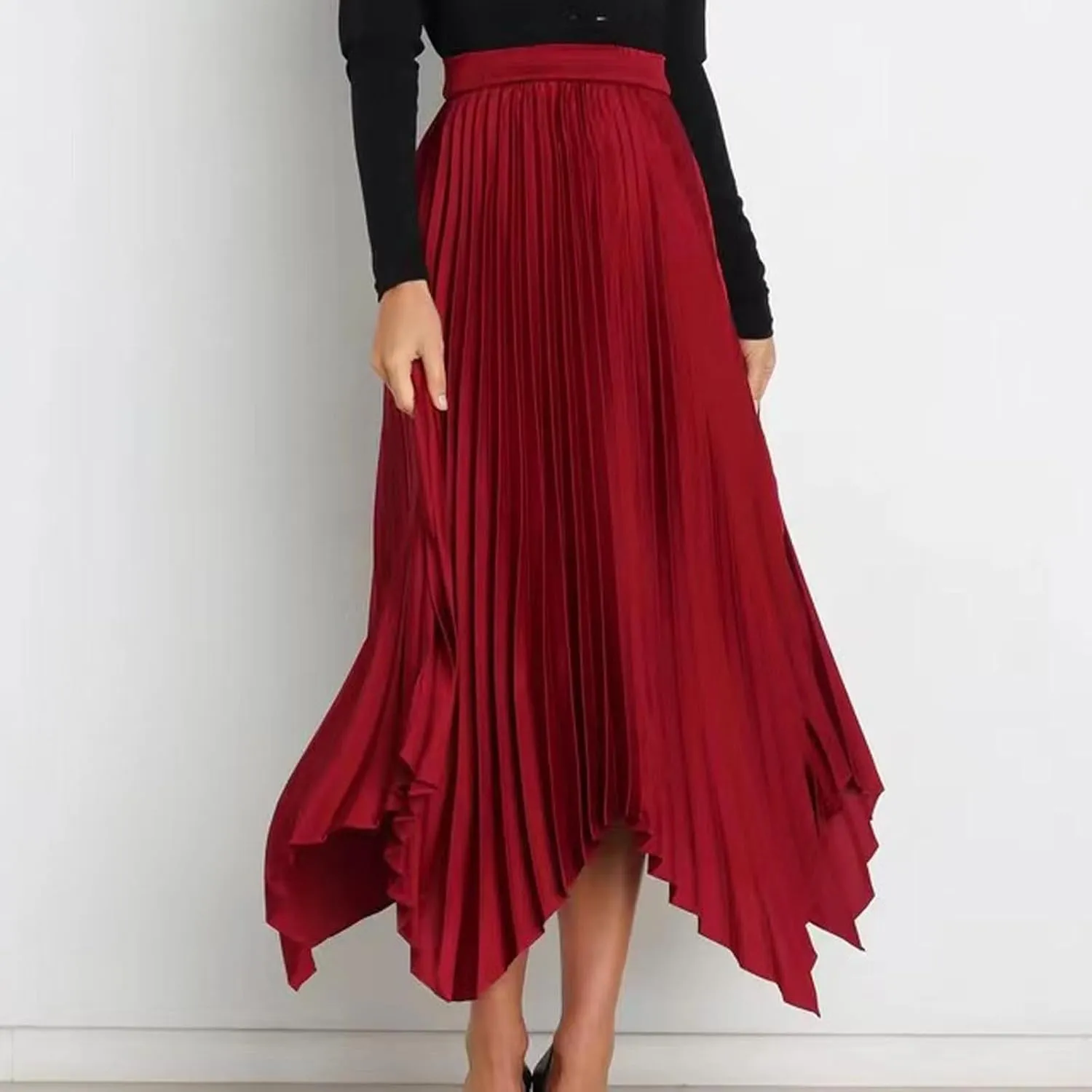 Xiaojmake Pleated Chiffon Skirts for Women High Elastic Waisted Flowy Asymmetrical Skirt Dressy High Low Summer Midi Skirts