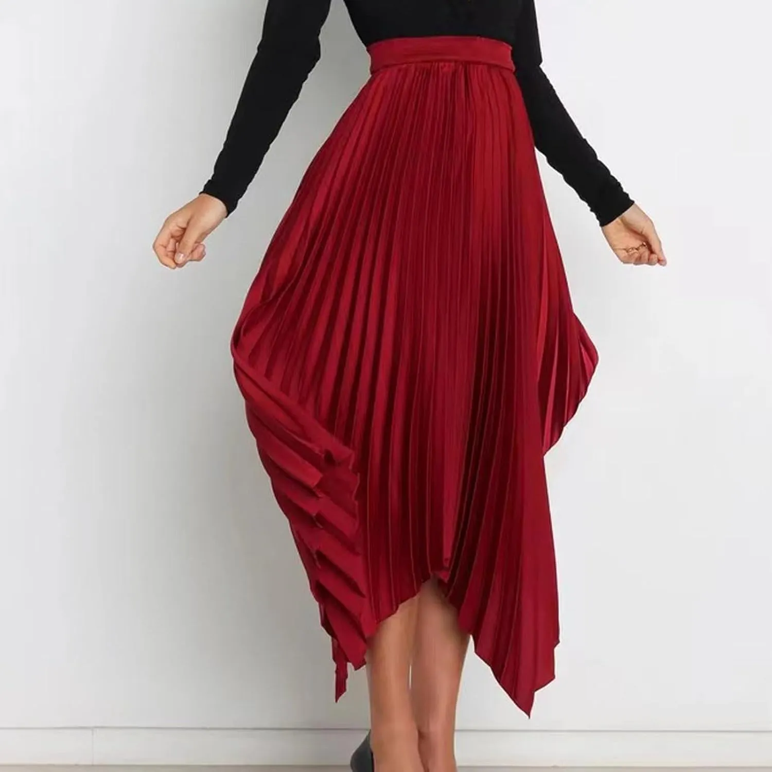 Xiaojmake Pleated Chiffon Skirts for Women High Elastic Waisted Flowy Asymmetrical Skirt Dressy High Low Summer Midi Skirts