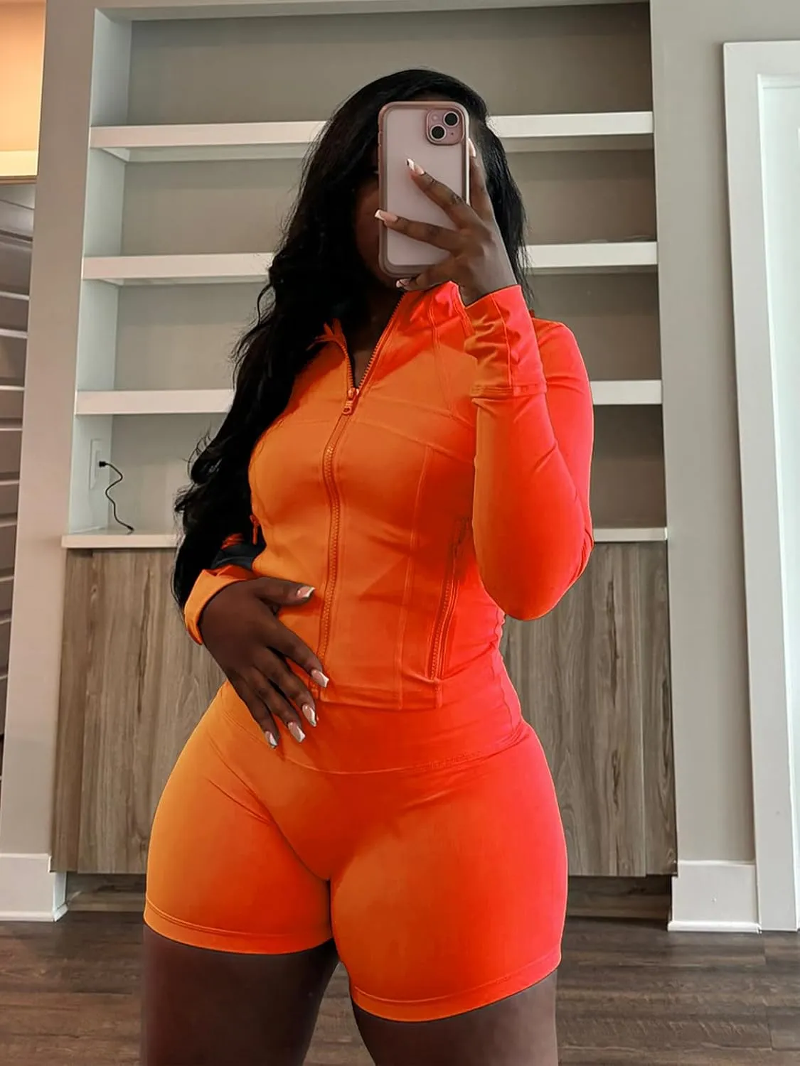 XZLUFNY Two Piece Short Sets for Women Long Sleeve Sport Jacket Bodycon Short Tracksuit Sweatsuit