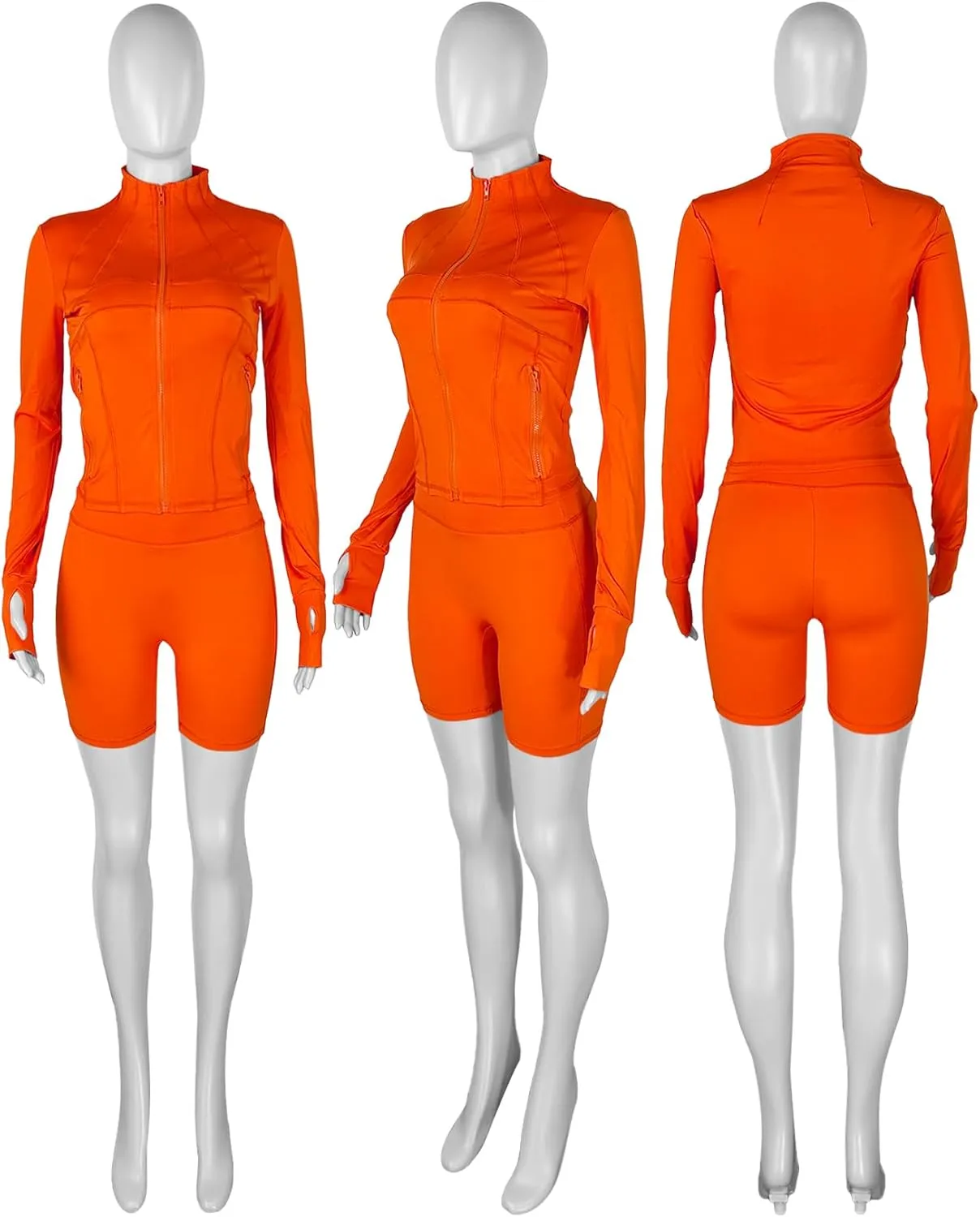 XZLUFNY Two Piece Short Sets for Women Long Sleeve Sport Jacket Bodycon Short Tracksuit Sweatsuit